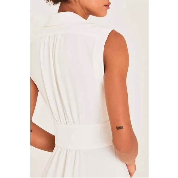 BA&SH Ivory Crepe Sleeveless Shirt Collar Gathered Button Front Midi Dress XS - Picture 8 of 14